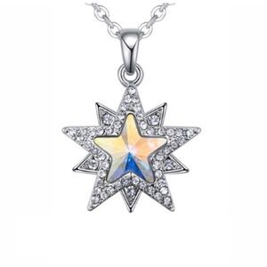 Silvertone Aurora Borealis Star Pendant Necklace
